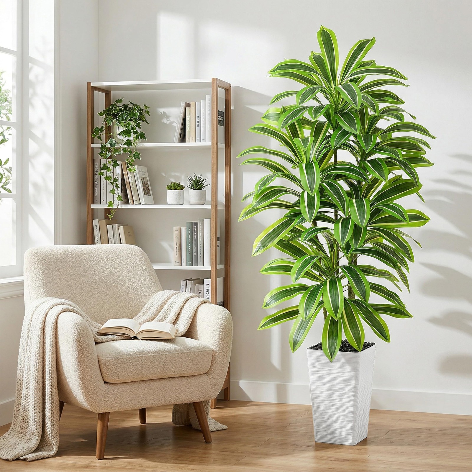 Artificial Dracaena Tree：6FT Faux Silk Tropical Yucca Floor Trees Realistic F…