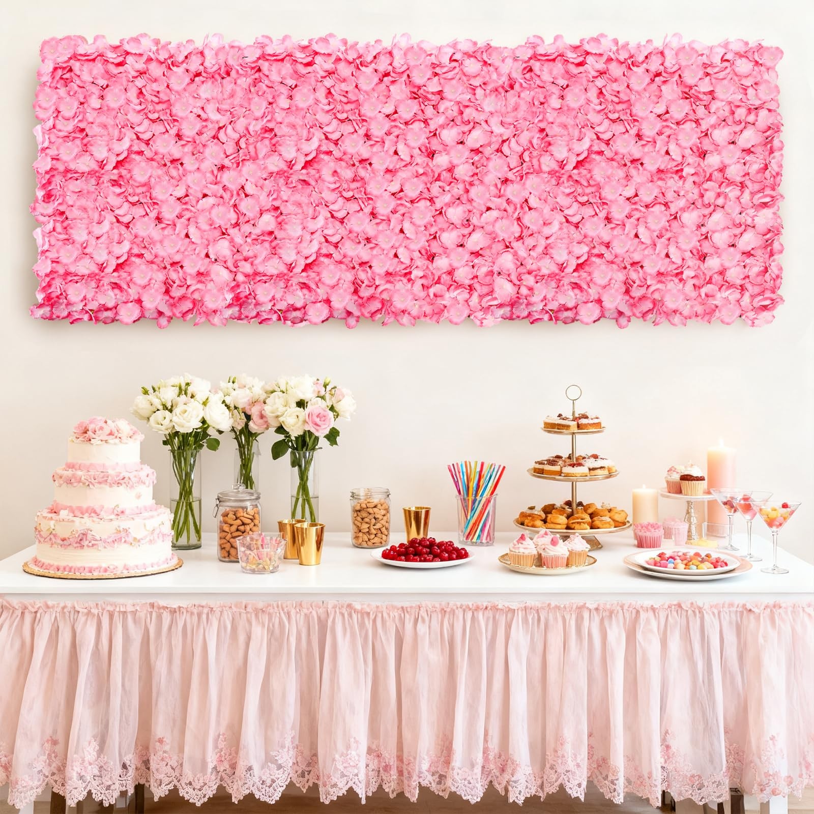4 Pack 24″x16″ Flower Wall Panel Set, Artificial Flower Backdrop, 3D Silk Pin…