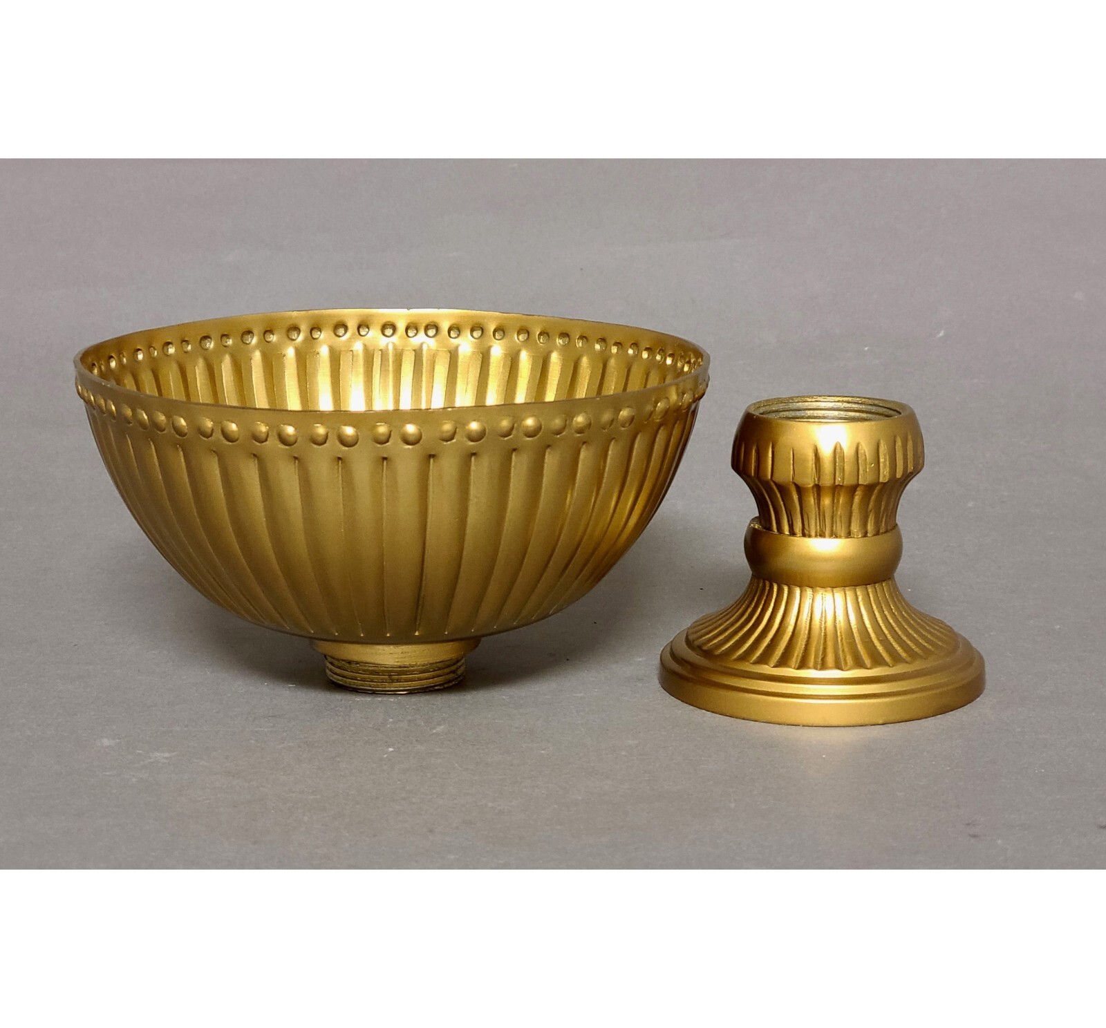 Compote Bowl Vase Gold Finish Aluminum Fluted Round Pedestal Set/2 6″D 5.75″H