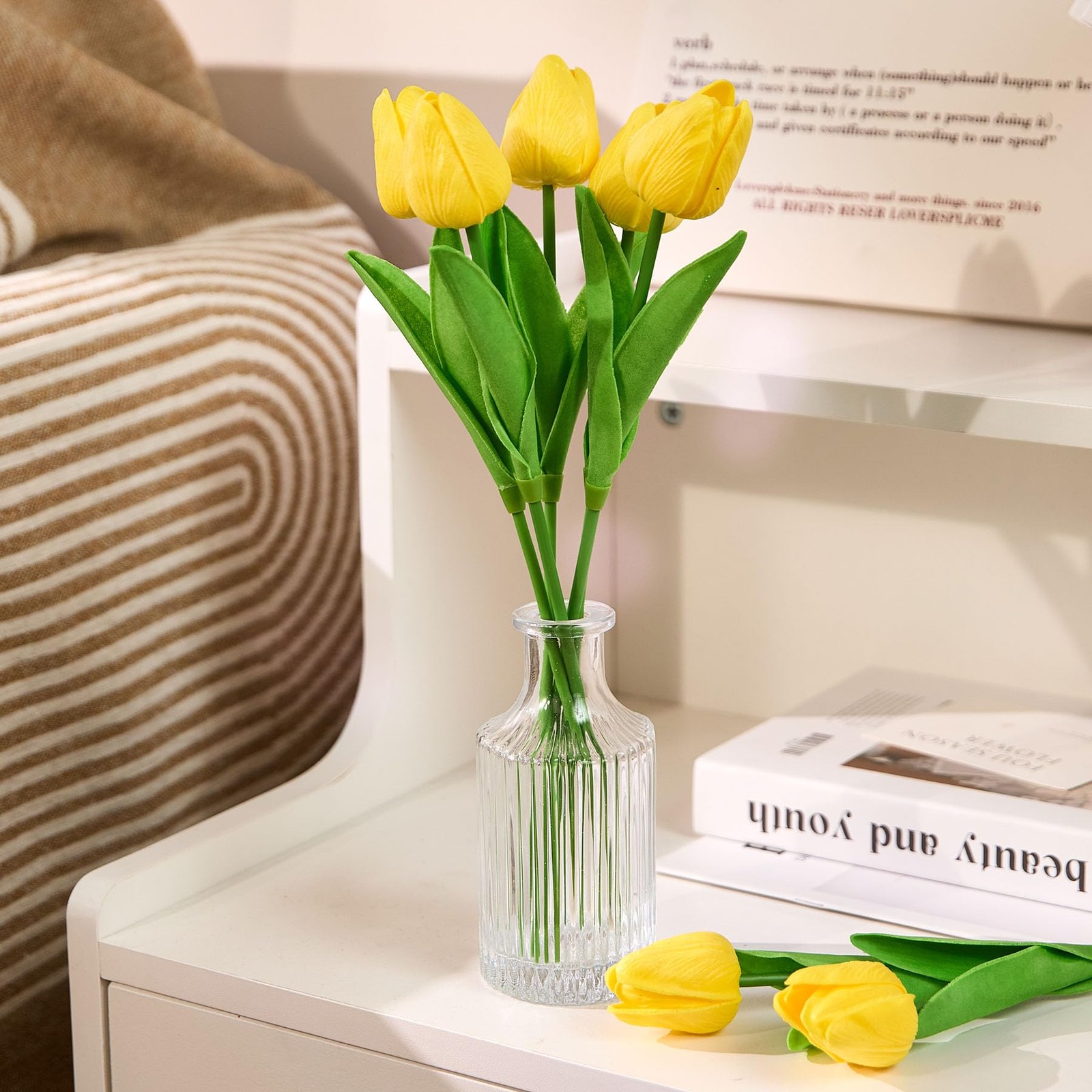 30 PCS Yellow Tulips Artificial Flowers Real Touch 13 Inch Silk Bouquet Decor