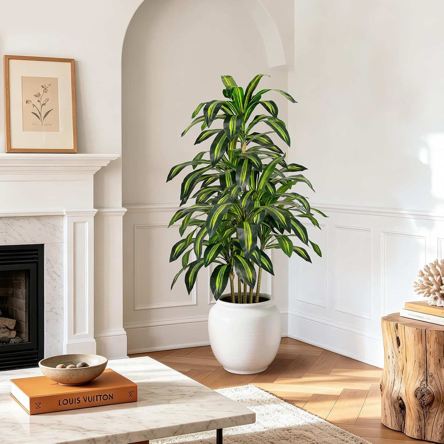 5FT Artificial Dracaena Tree – Tall Faux Dracaena with White Planter, Artificial