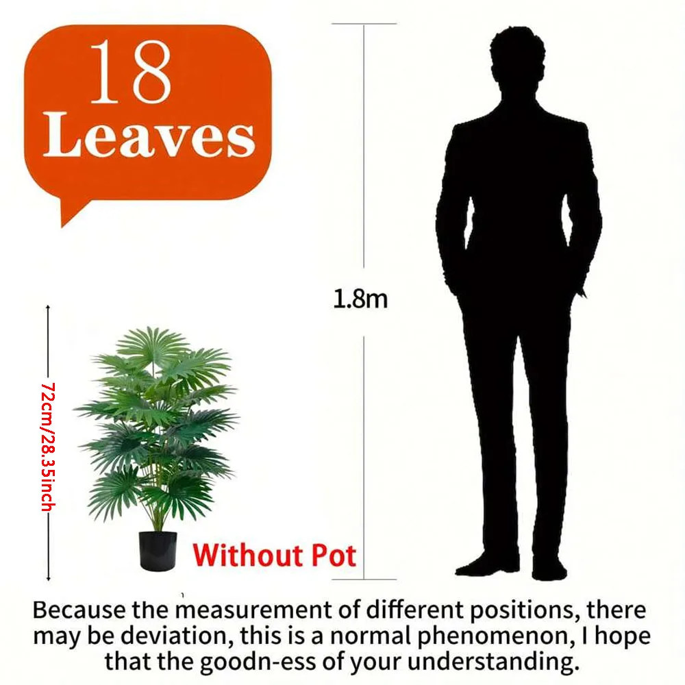 24 Leaves 31.5Inch Artificial Plant Large Fake Fan-Leaf Tree Without Pot