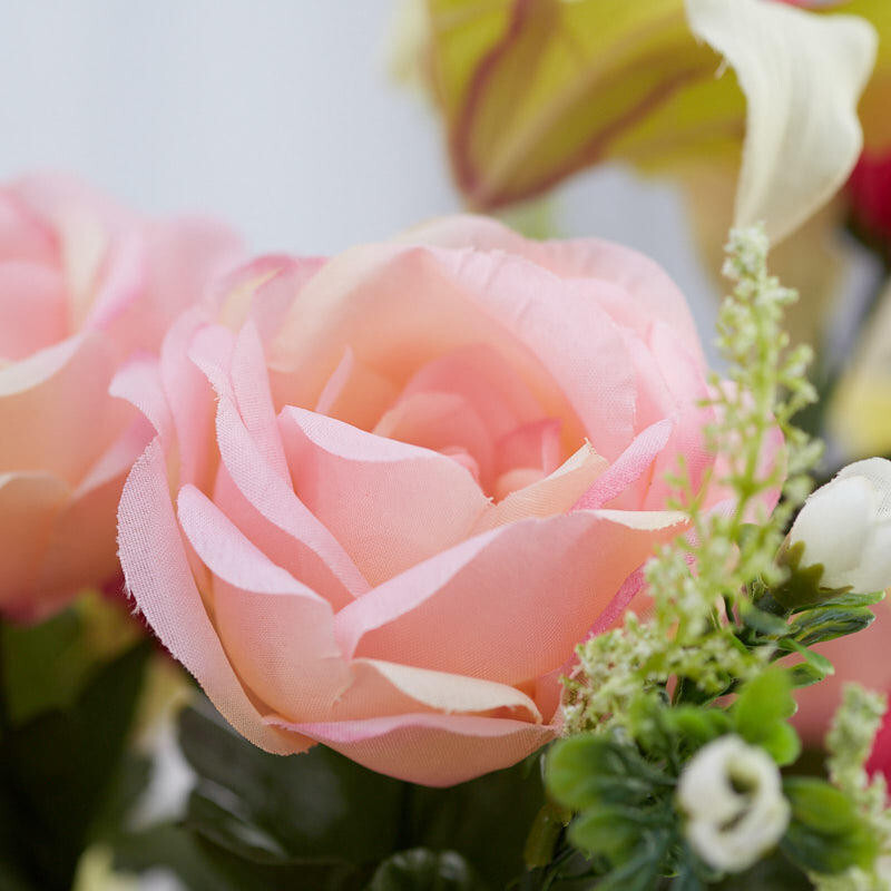 22″ Pink and Green Artificial Rose, Tiger Lily, and Cosmos Bush
