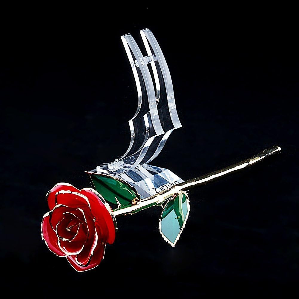24K Rose Display Stand for 24K Gold Rose – Transparent Acrylic Flower Shelf Supp