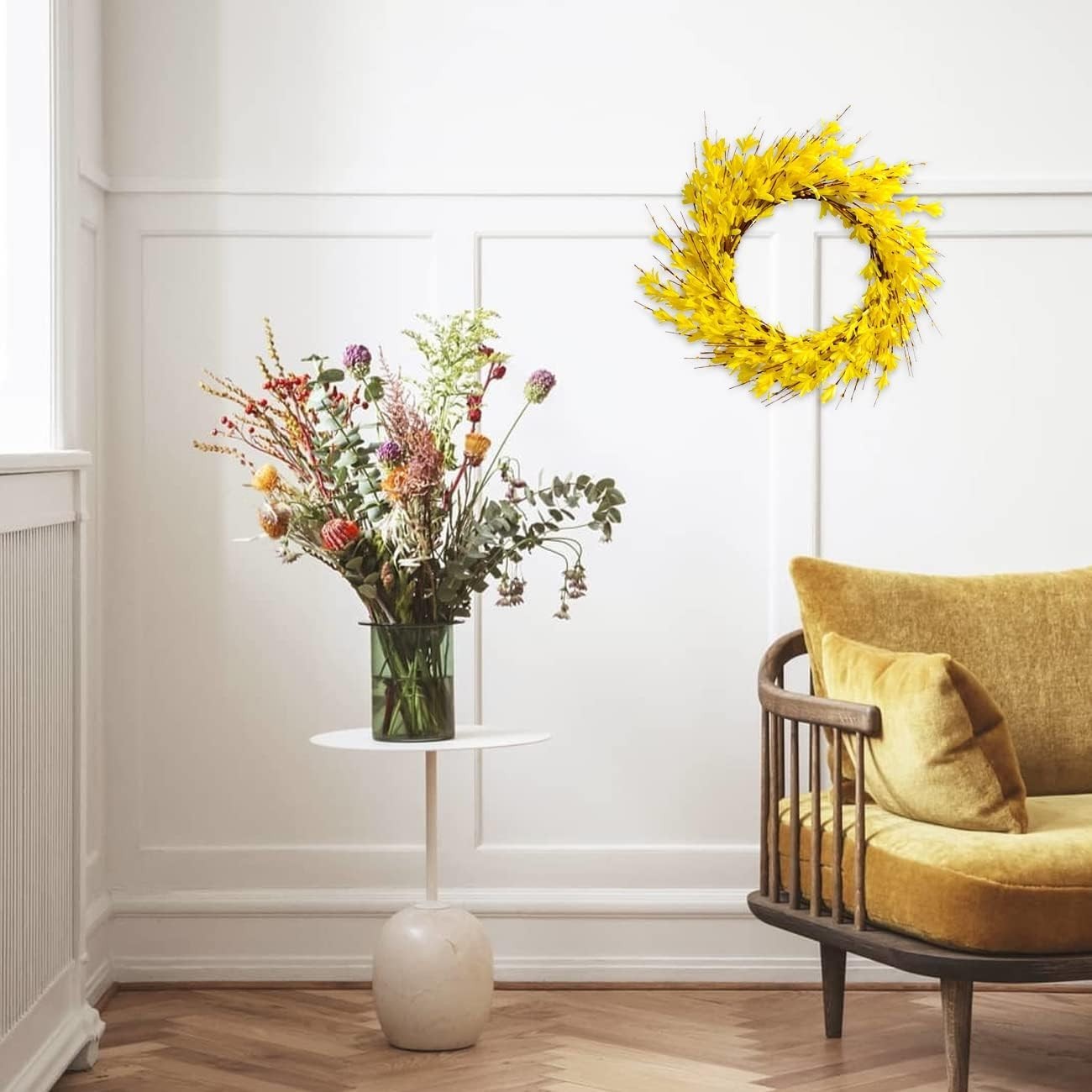 Vibrant Yellow 20-Inch Forsythia Wreath – Perfect for Indoor and Outdoor Use