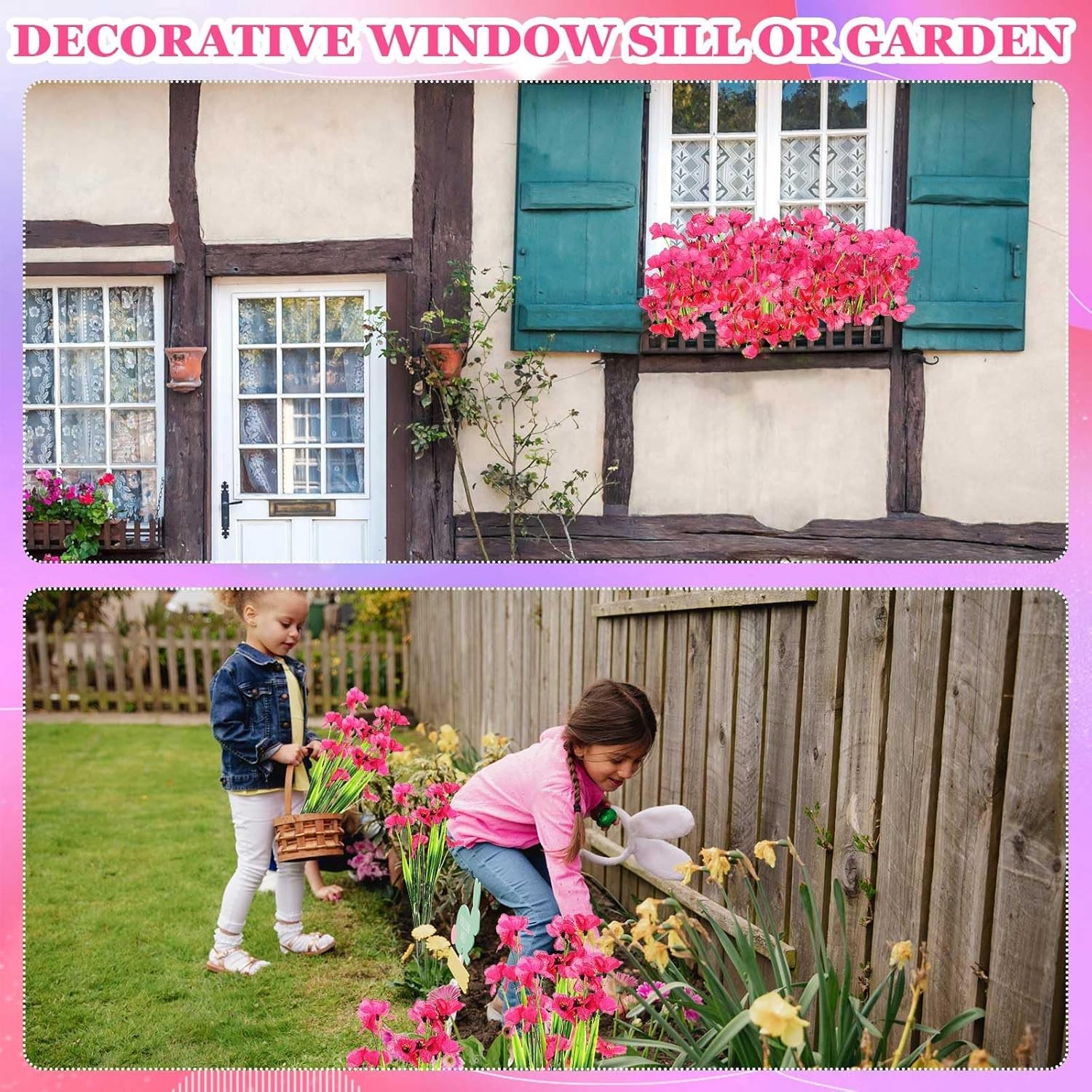 100 Bundles UV Resistant Violet Faux Flowers for Outdoor Decor