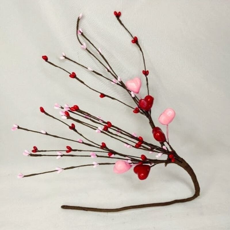 Pink and Red Hearts and Red Pips Valentine’s Day Floral Stem Spray Pick Decor
