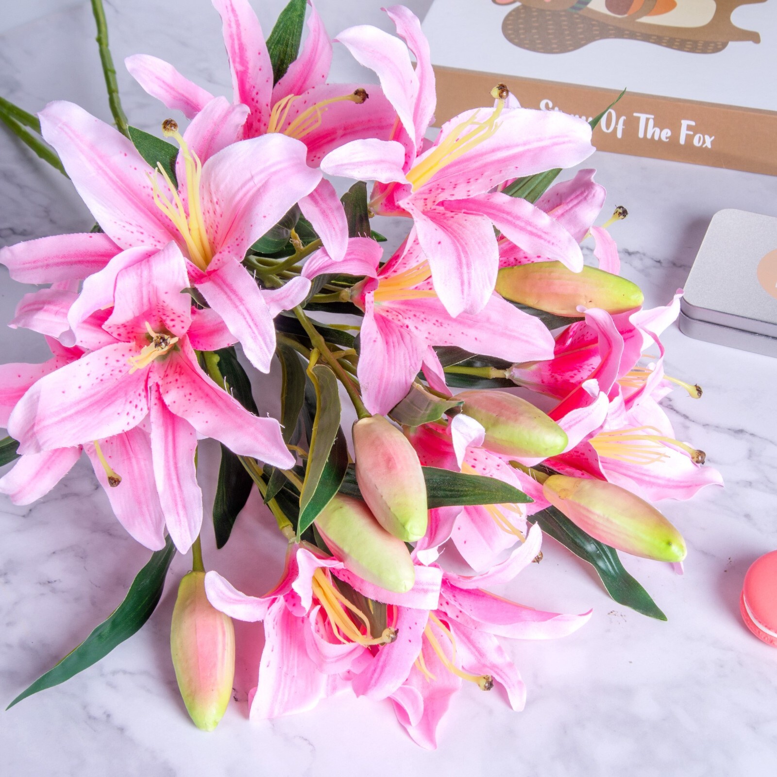 Lilies Artificial Flowers Bulk 30” Long Stems Silk Bouquet for Home Decoration
