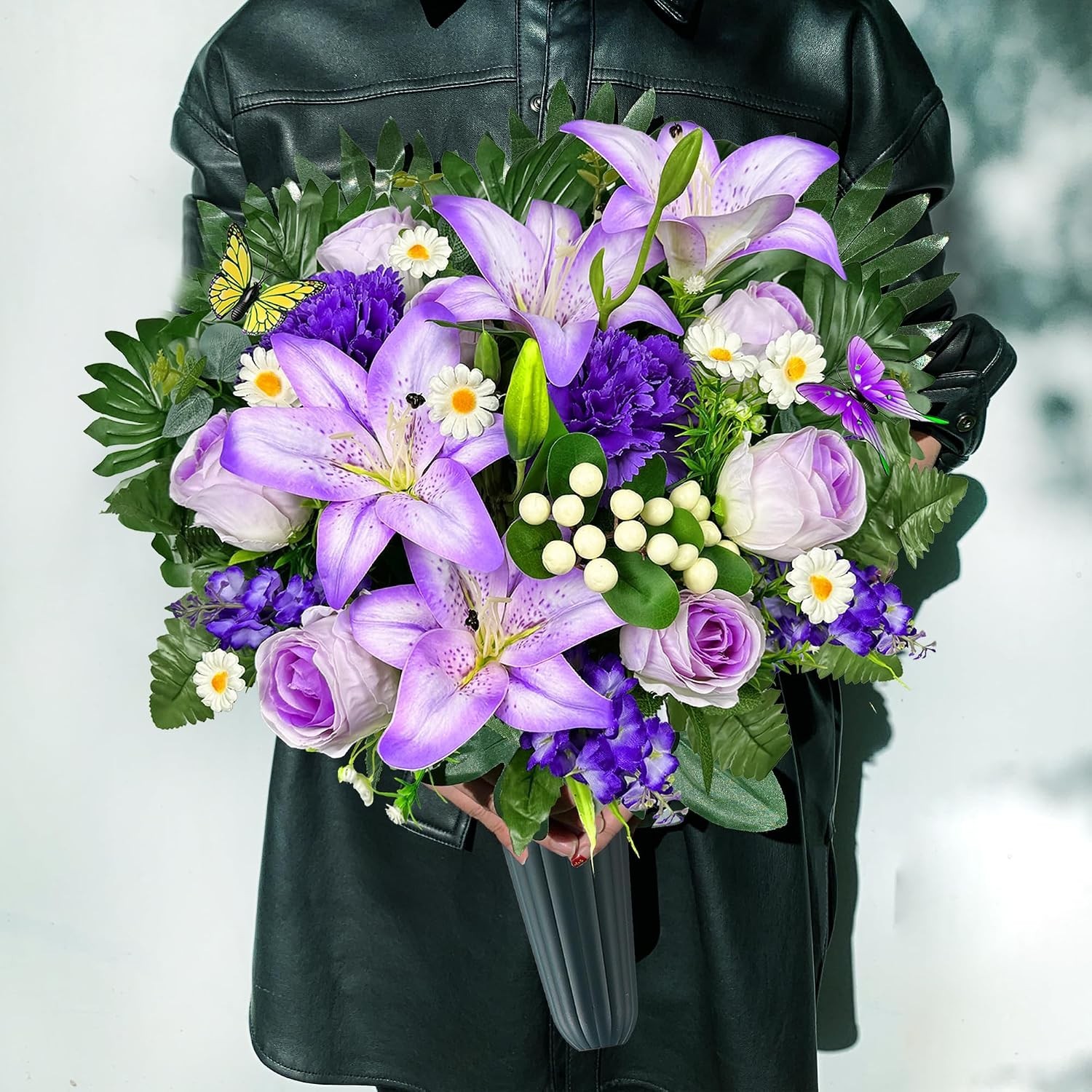 Artificial Cemetery Flowers – Vibrant Rose Carnation, Outdoor Grave Decoratio…