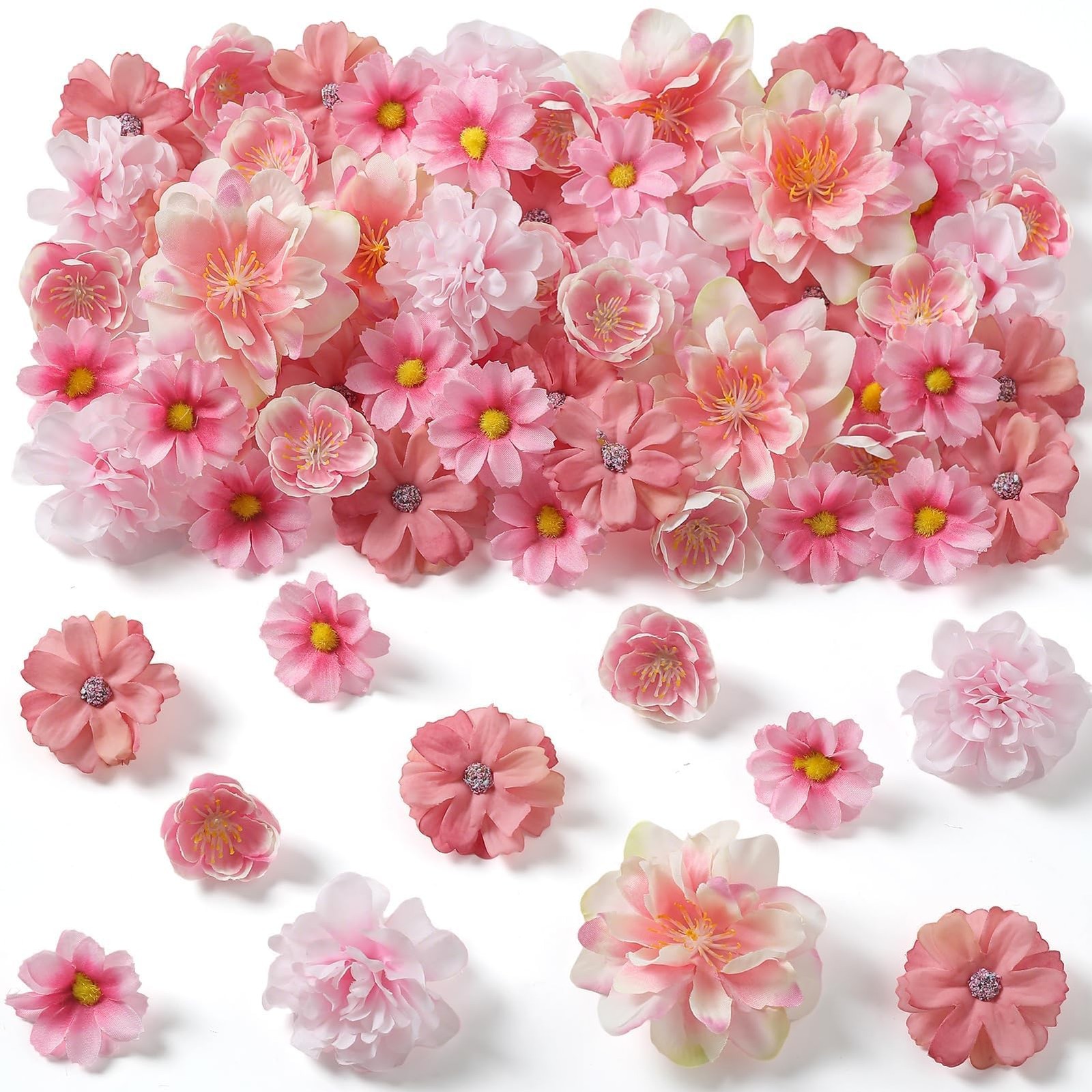 210Pcs Mini Fake Flower Heads Pink Small Silk Faux Flower Heads Artificial Ro…