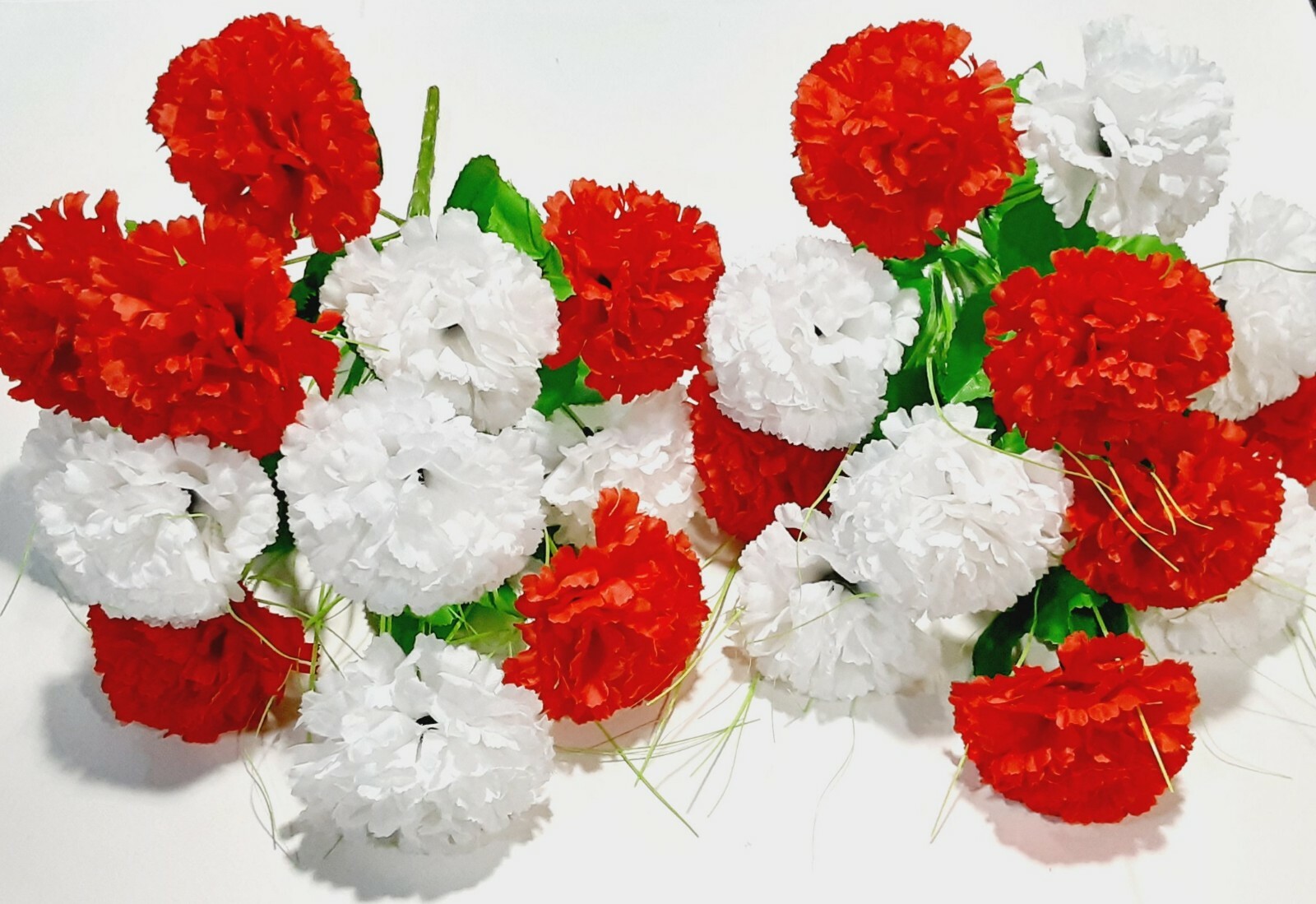 (2 pcs) Red & White Carnation 18″ Bush Faux Silk Flower Memorial In/Outdoor