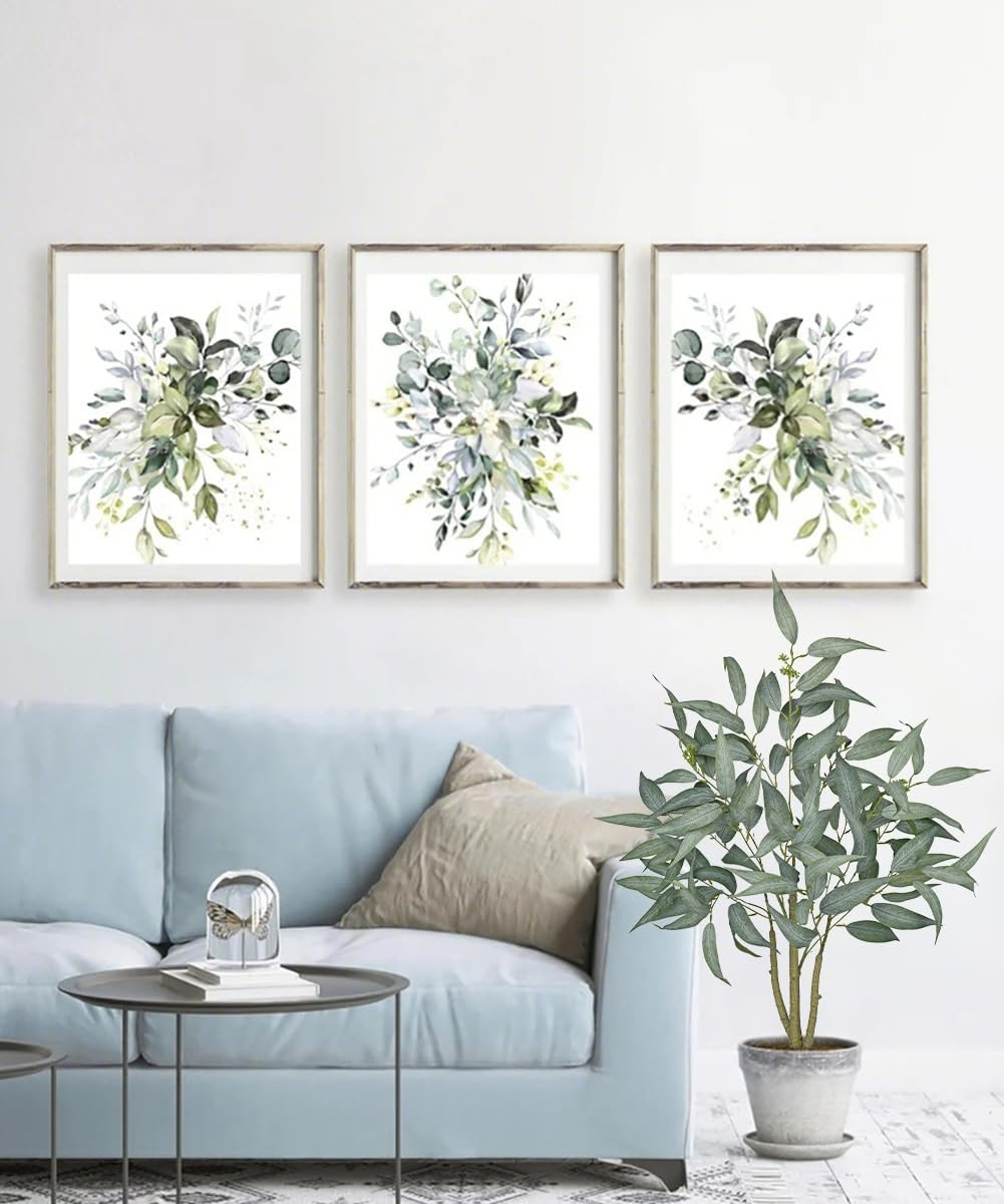 2 Pack 3FT Faux Eucalyptus Tree in White Pot – Realistic Indoor Plant Decor