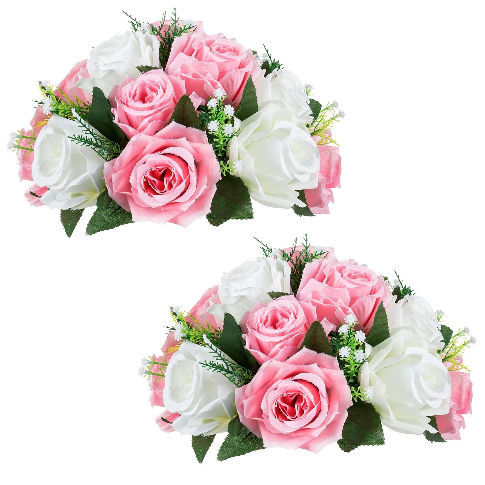 NUPTIO Pcs of 2 Fake Flower Ball Arrangement Bouquet,15 Heads Plastic Roses w…