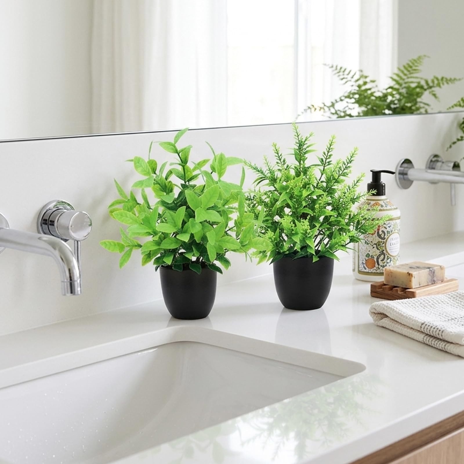 2 Pack Mini Potted Artificial Greenery Decorations For Bathroom Office Home
