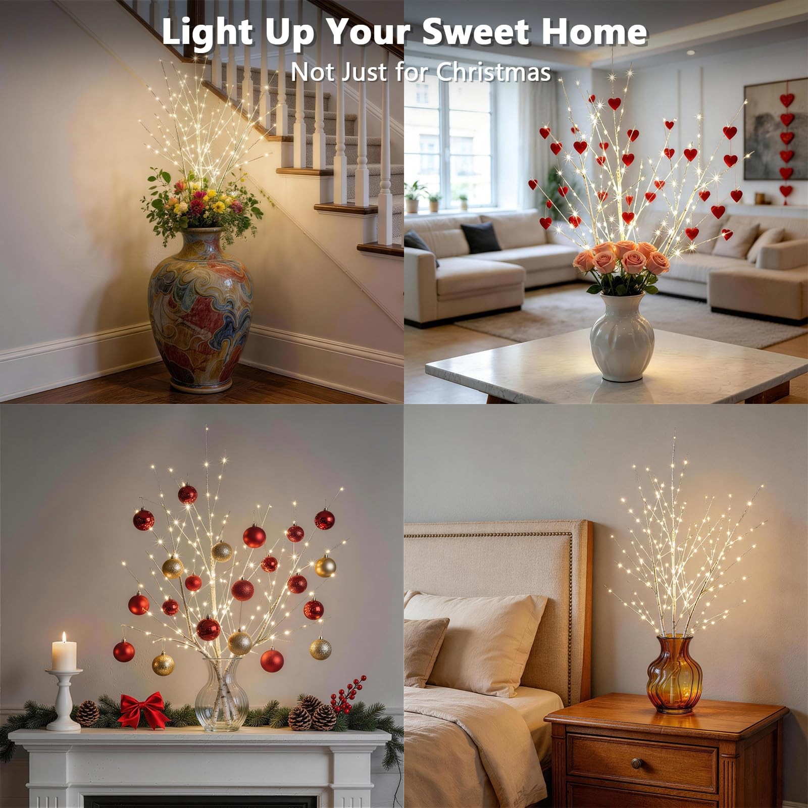 33 Inch Lighted Birch Tree Branch 180 LED Plug In Timer Christmas Decor