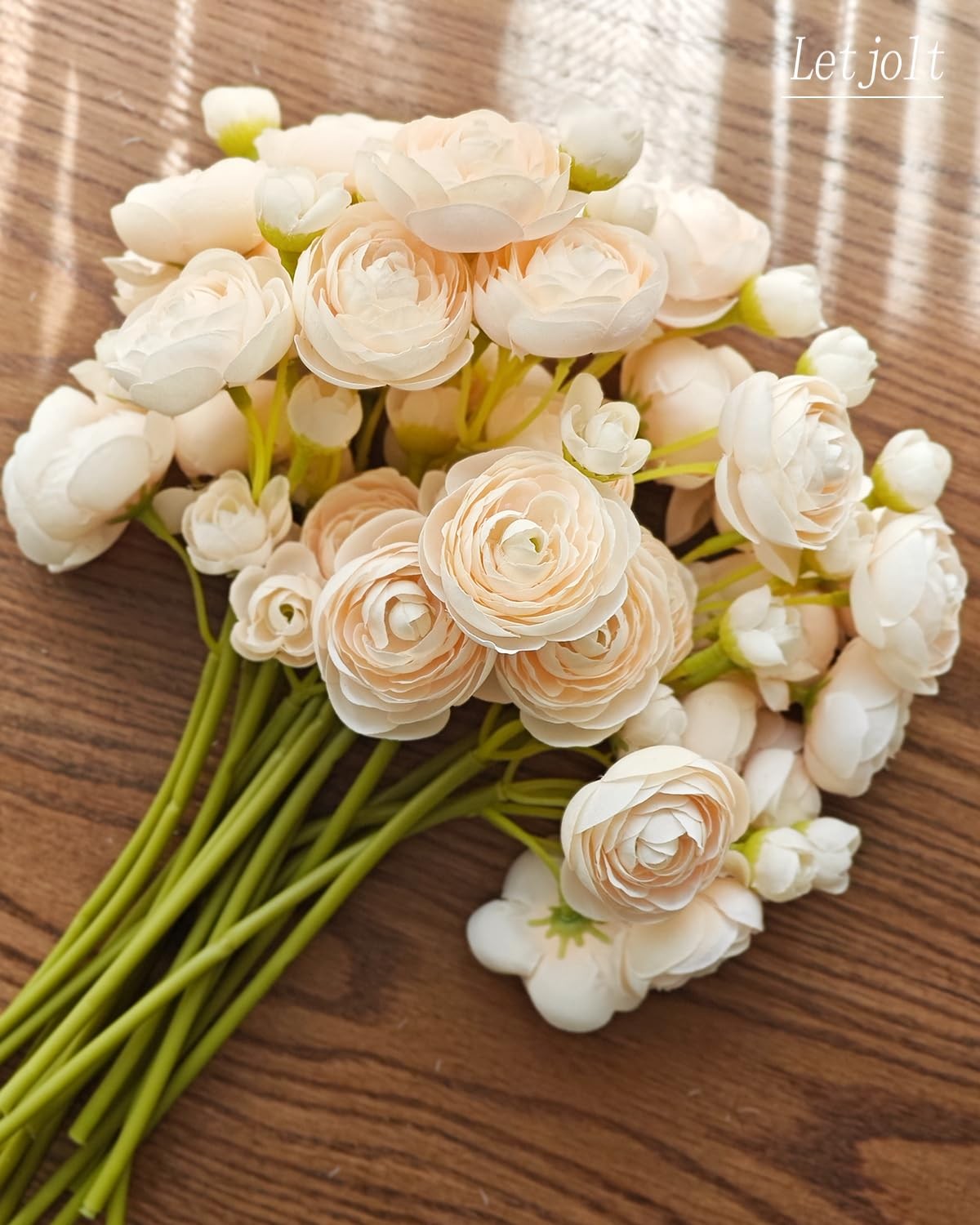 Artificial Ranunculus Flower Light Champagne Silk Flowers 18pcs