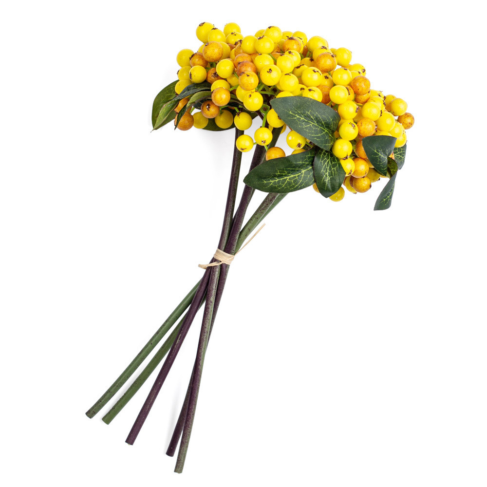 Package of 2 Artificial Yellow 11″ Decorative Berry Bundles