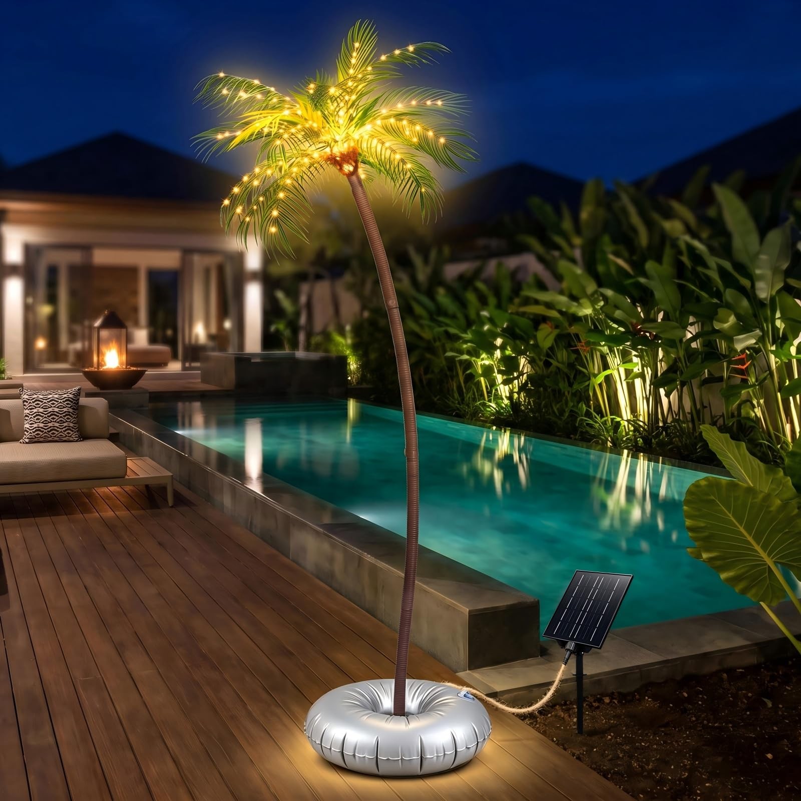 Solar-Powered Artificial Palm Tree 5.9FT with 200 LEDs, Artificial Tree Recha…