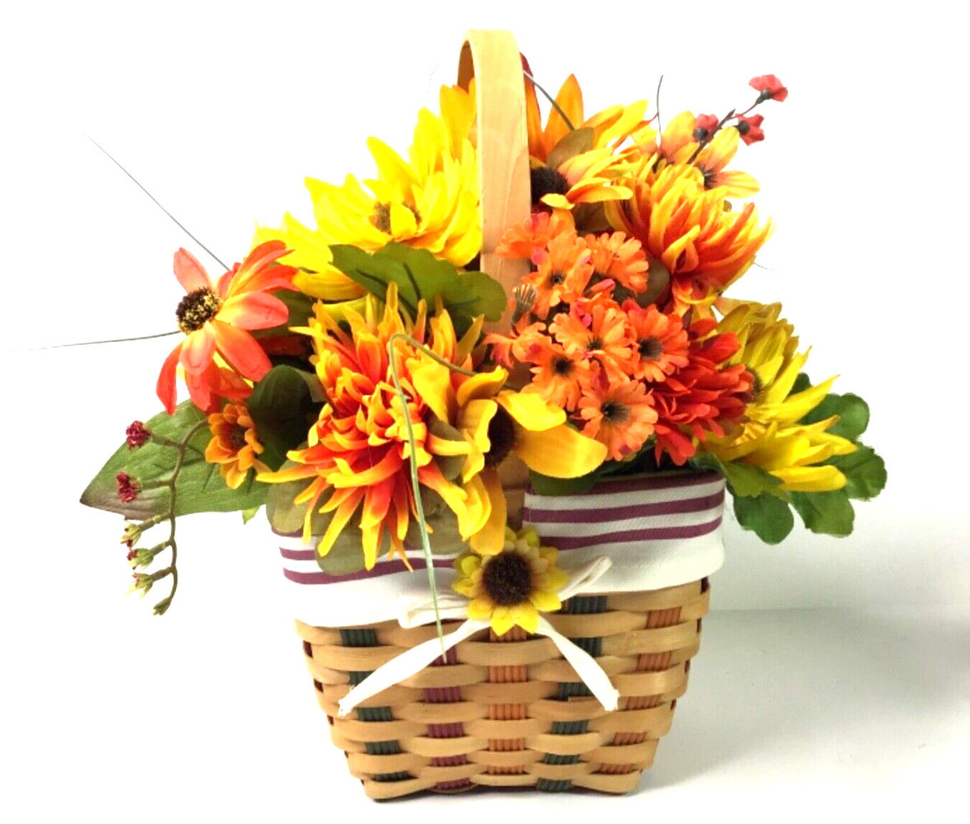 Handmade Fall Flower Basket Arrangement Shades of Orange Yellow Brown Green