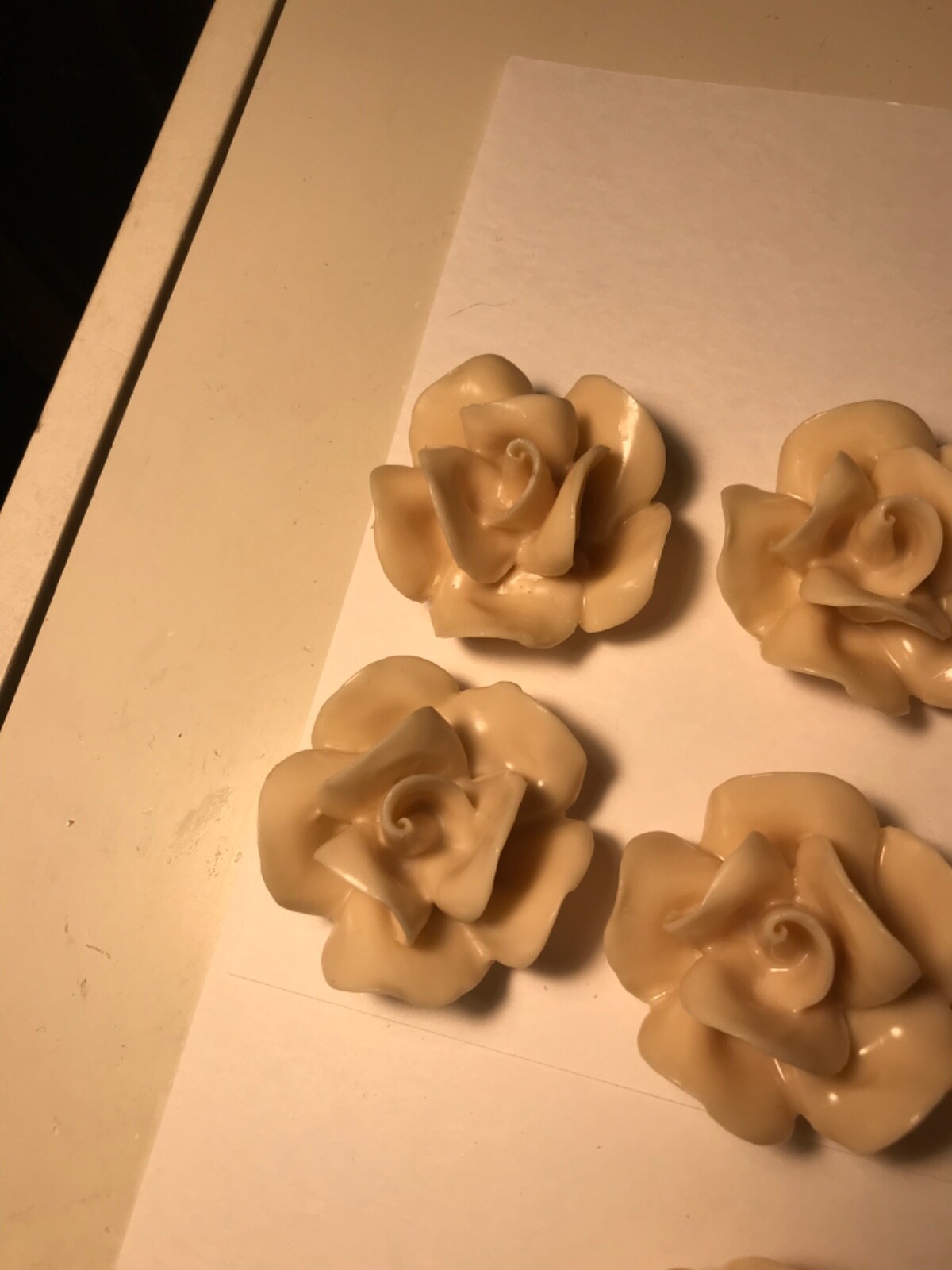 VVV Lot of 50 White Cream Colored Hard Plastic Roses Flowers