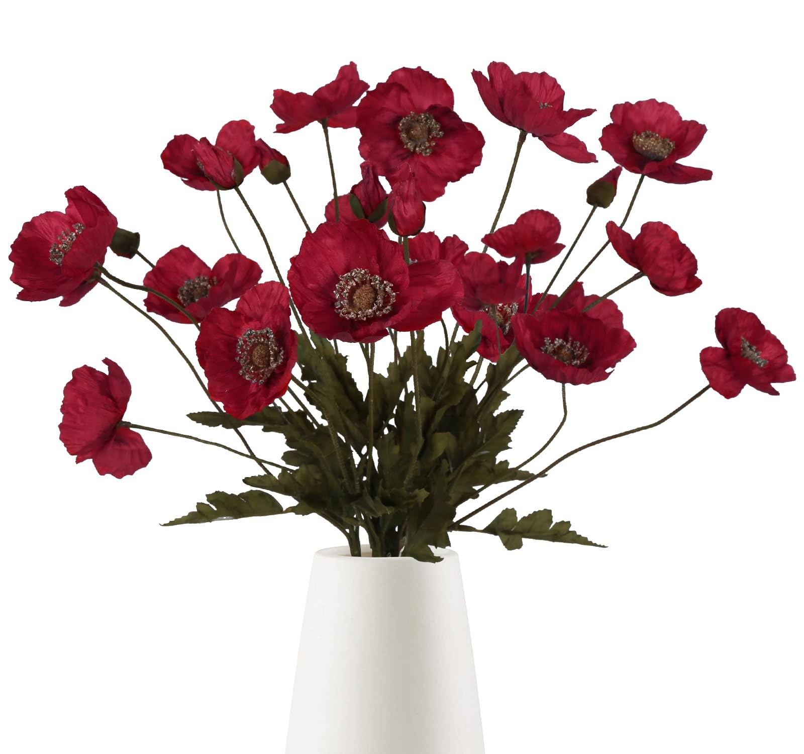 Red Poppies Artificial Flowers 6 PCS Faux Silk Poppies Real Look