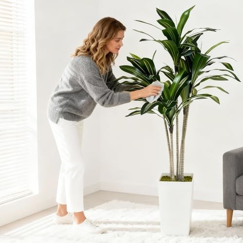 Artificial Dracaena Tree 5FT with White Tall Planter – Faux Tree Dracaena 5ft