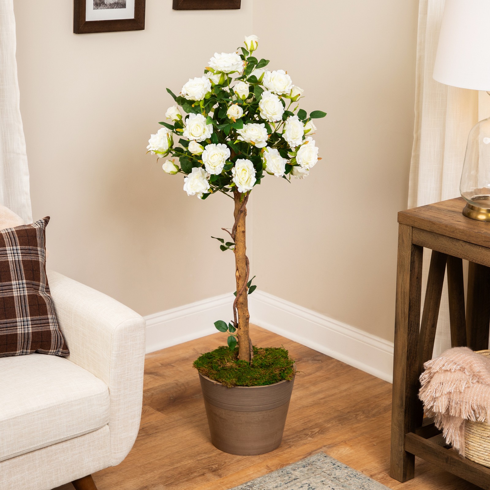 Northlight 49.5″ Green and White Potted Floral Artificial Rose Garden Tree