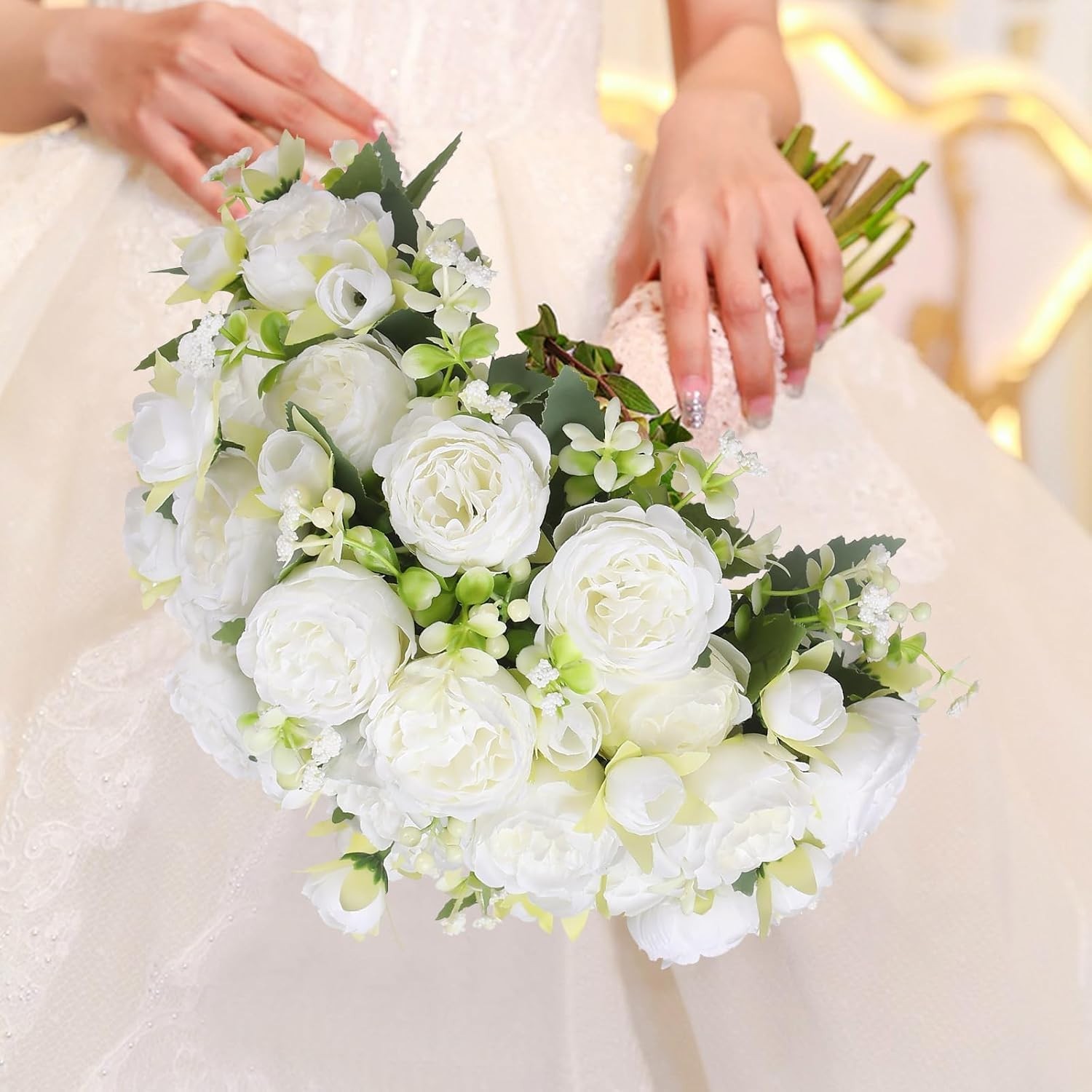 2 Packs Vintage Silk Peony Bouquet for Elegant Vase Arrangements – White