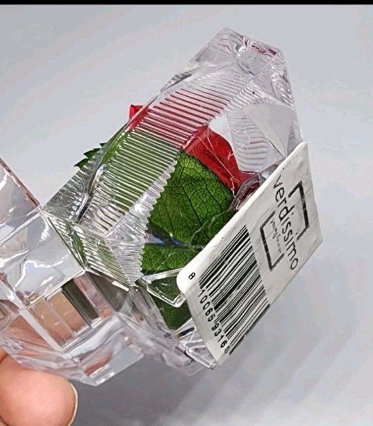 preserved Real red rose W Leaf In clear diamond shaped acrylic Ring box