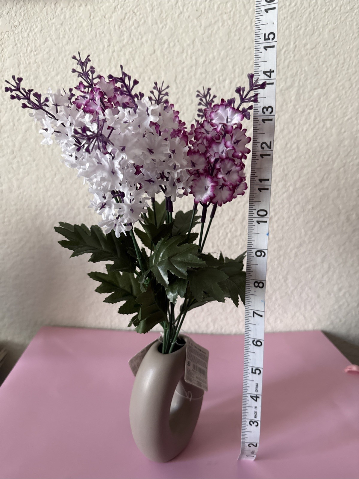 Daiso Flower Vase with Artificial Stock Flowers Purple White Floral Decor New