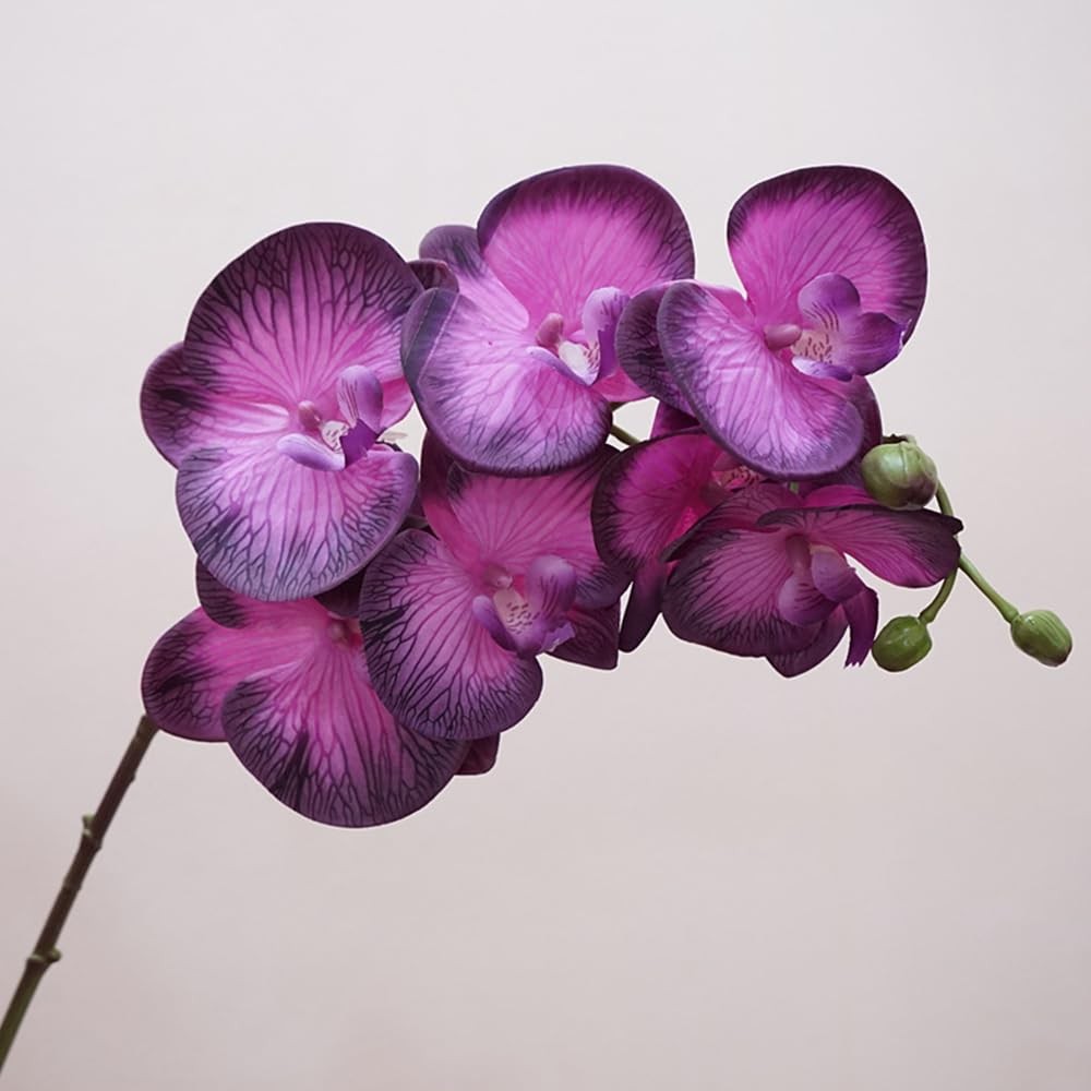 Dark Purple Orchid Artificial Flowers 34.3″ Real Touch Fake Orchid Latex Purp…