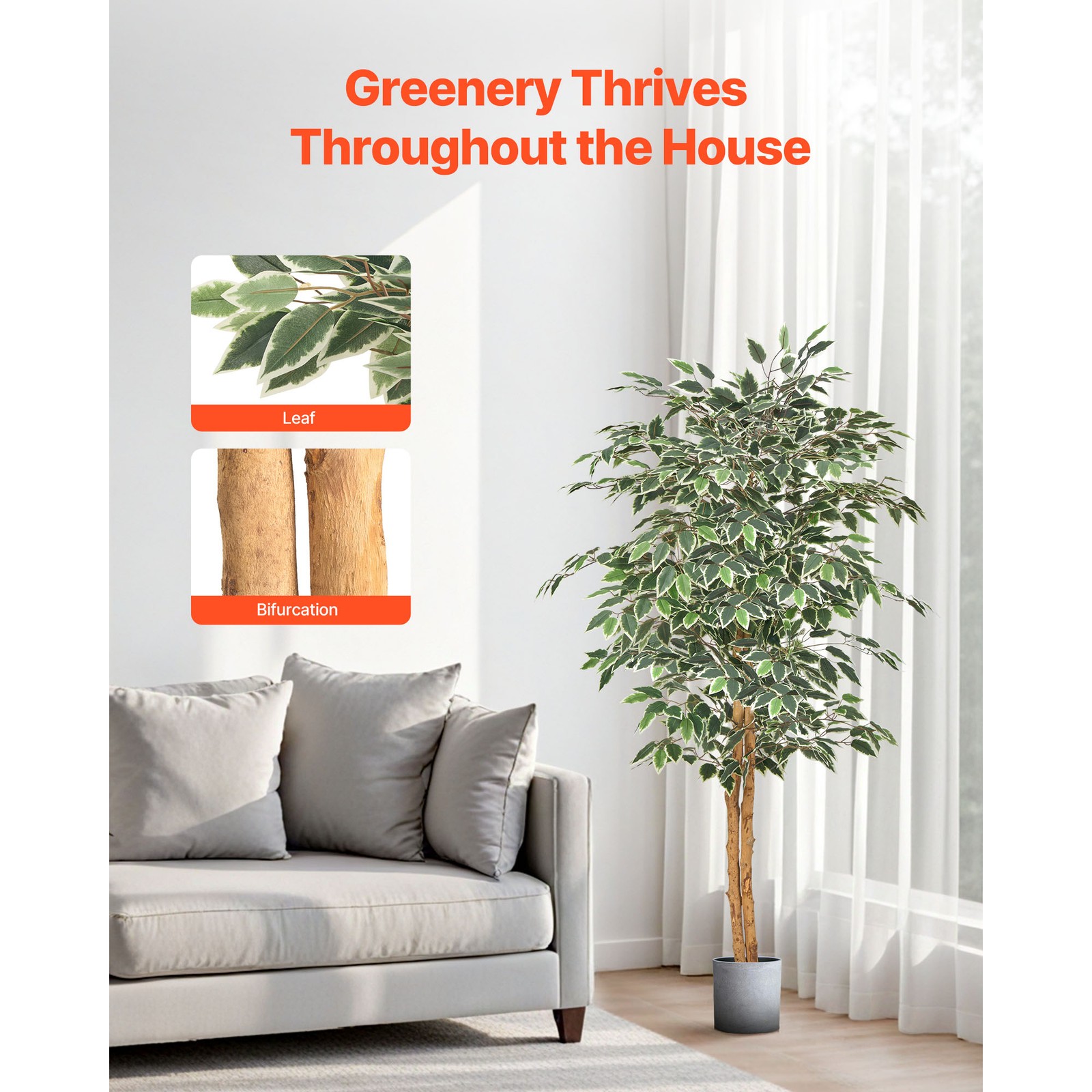 Uimoso 5FT Tall Artificial Ficus Tree with Black Pot for Indoor Decoration