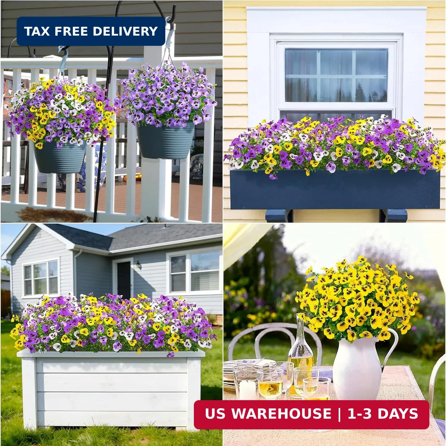 Artificial Flowers for Outdoors Decorations, 16 Bundles UV Resistant Pansies Sil