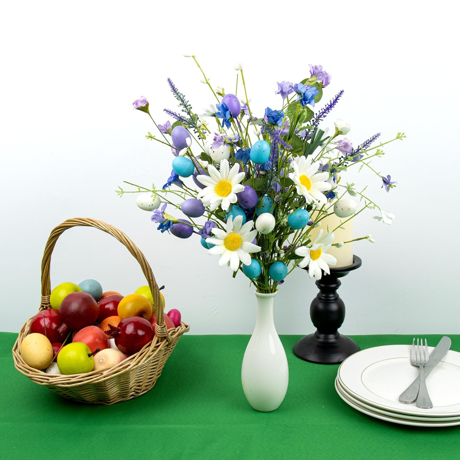 10 PCS 17 Inch Blue Easter Flowers With Egg Picks Table Vase Centerpiece