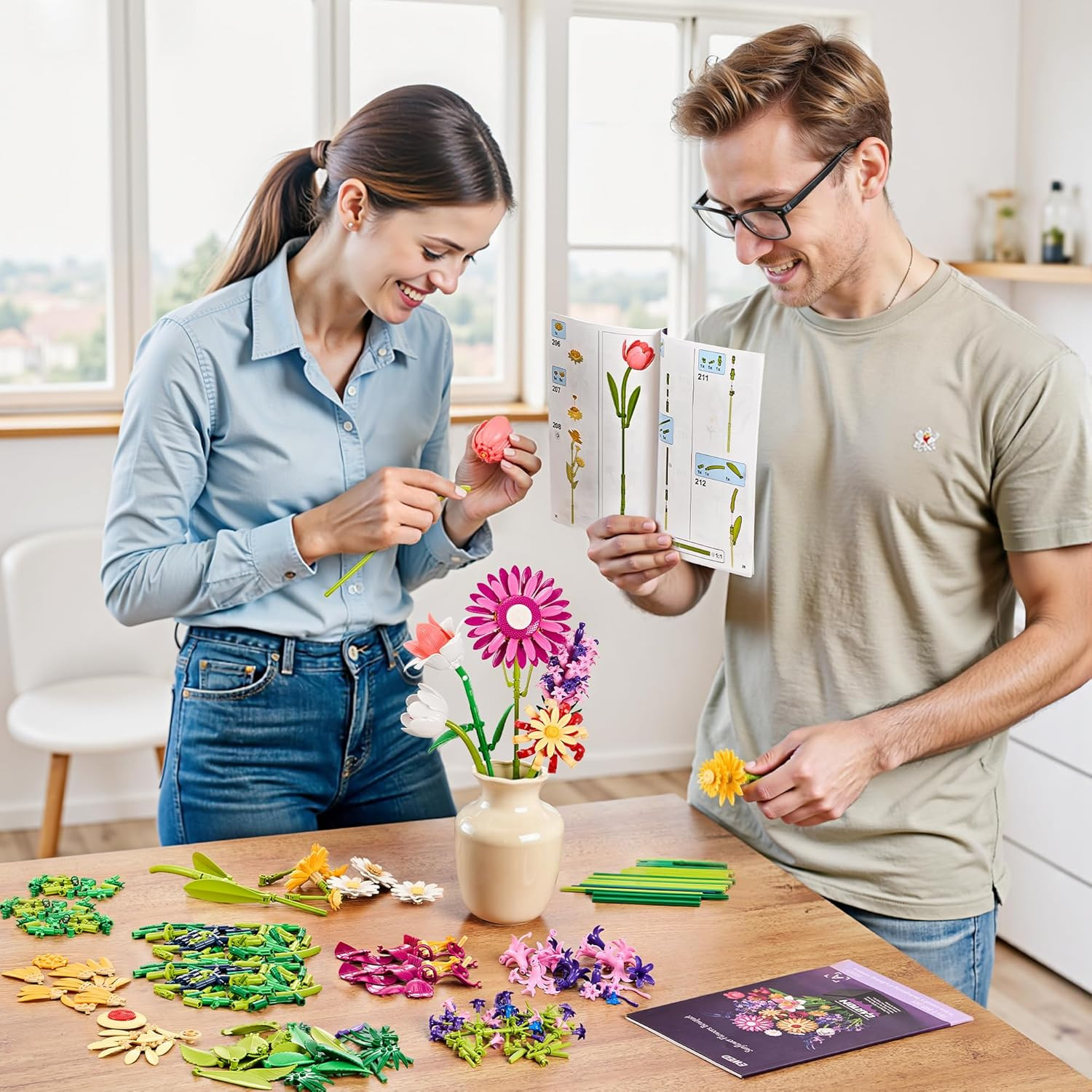 Sunflowers Bouquet Building Set for Mother’S Day, Artificial Flower Compatible w