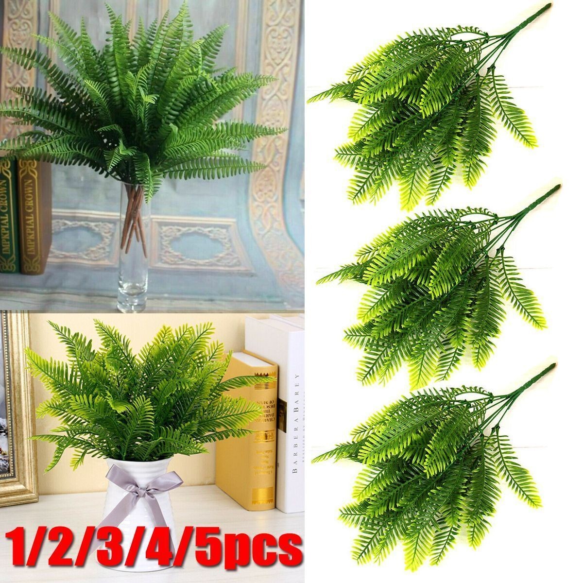 1/3/5X Plastic Lifelike Artificial Fern Foliage Bush Plants Indoor Outdoor Decor