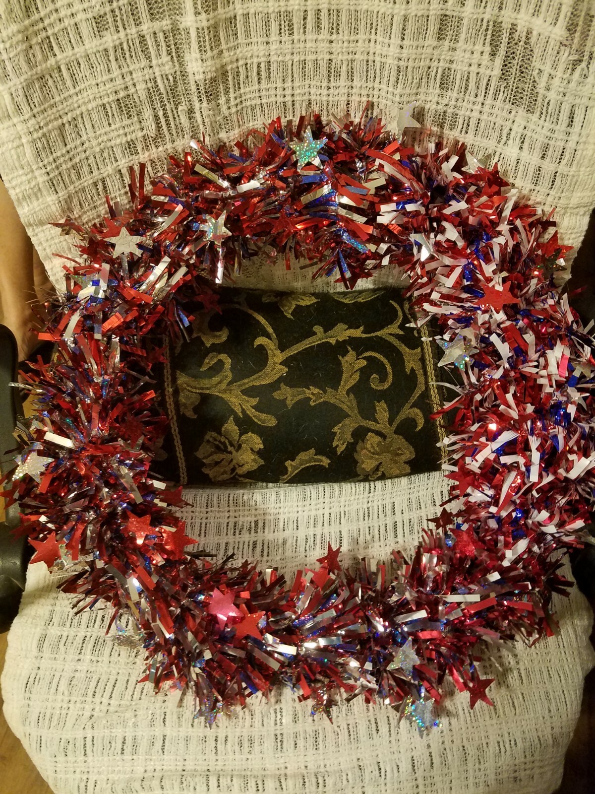 Tinsel wreath on a 18 inch frame Please go to my page and see other items that