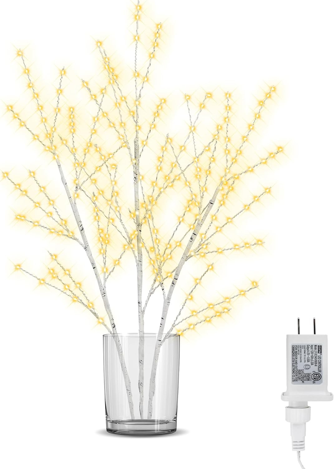 33In Birch Light Tree with 180 LED Lights, Twinkling Lighted Tree with Timer, Ad