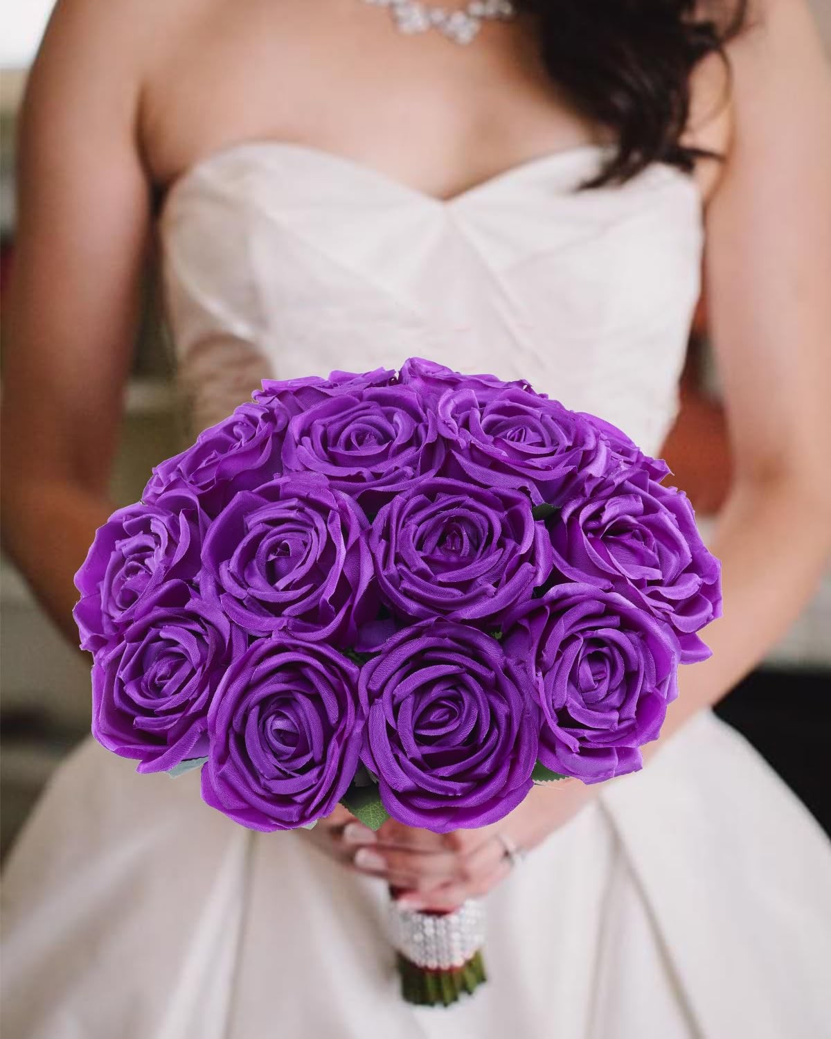10 Pcs Purple Fake Roses, Silk Artificial Flowers with Long Stems,Realistic F…