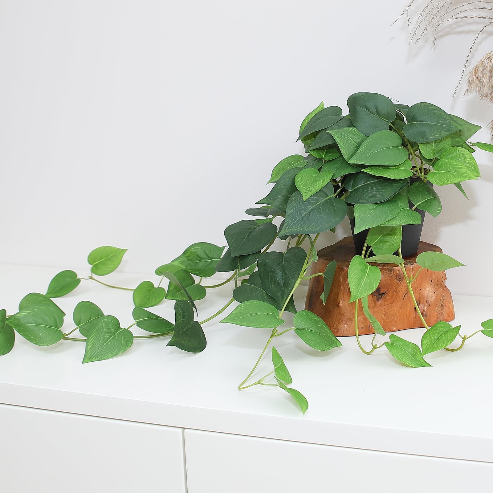 Fake Pothos Hanging Plants – 33″ Set of 2 Faux Ivy Vines with Pots, Realistic…