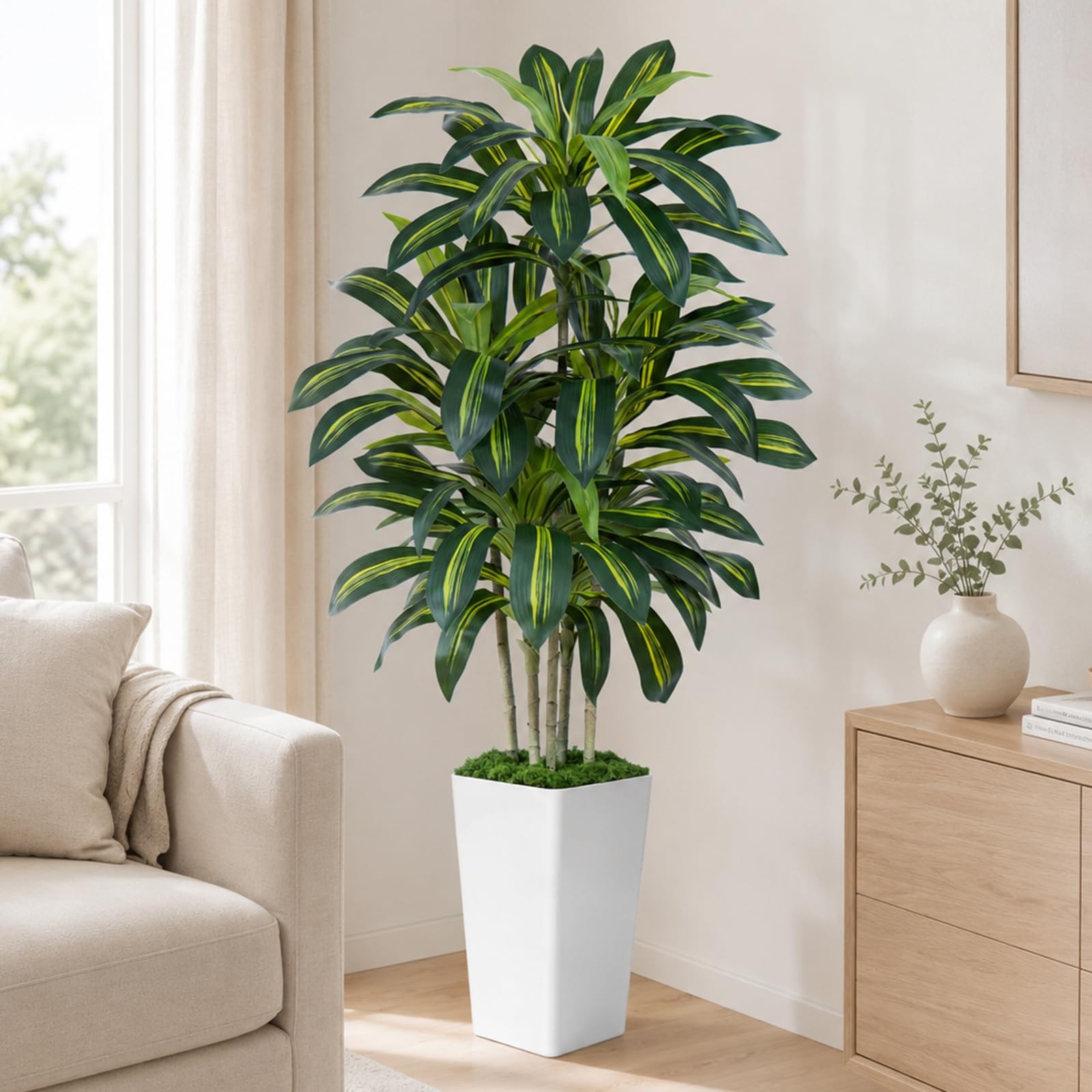 Dracaena Plant Artificial Tree 5Ft Tall Fake Tropical Floor Plants Potted Art…
