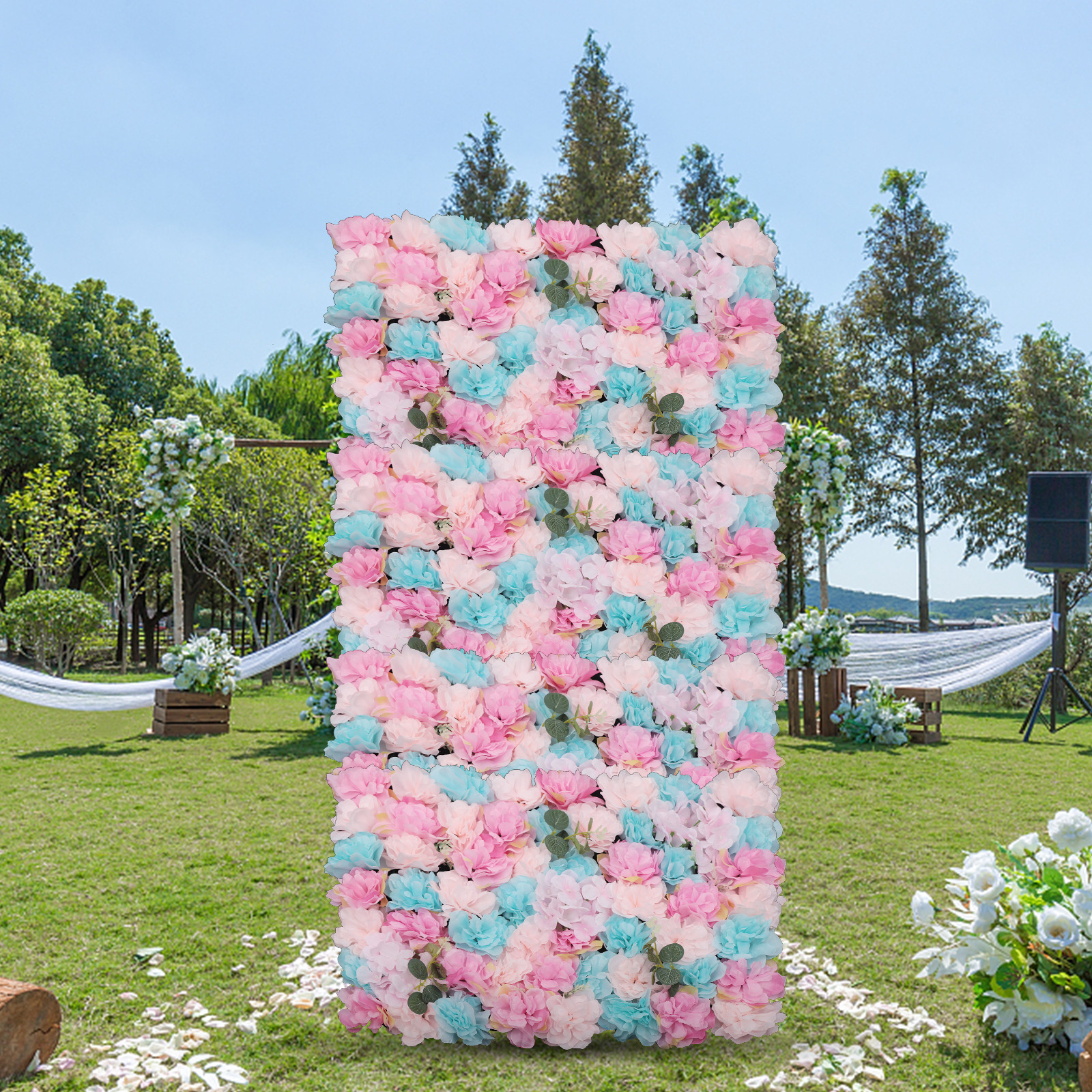 12x Artificial Flower Wall Rose Panel Floral Wedding Backdrop Decoration 60*40cm