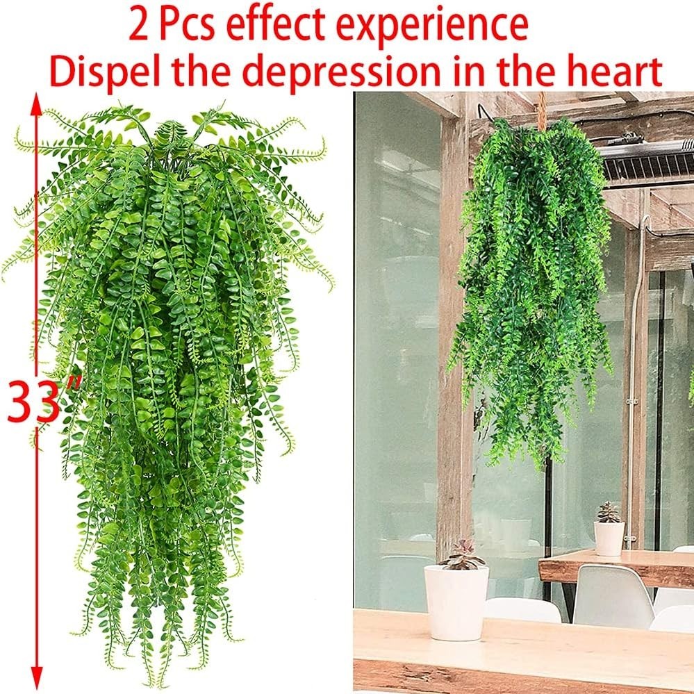 Durable Artificial Hanging Ferns – No Maintenance, UV Resistant 2-Piece Set