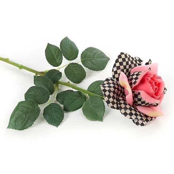 Mackenzie Childs Courtly Check Rose Flower Stem Pink Retired