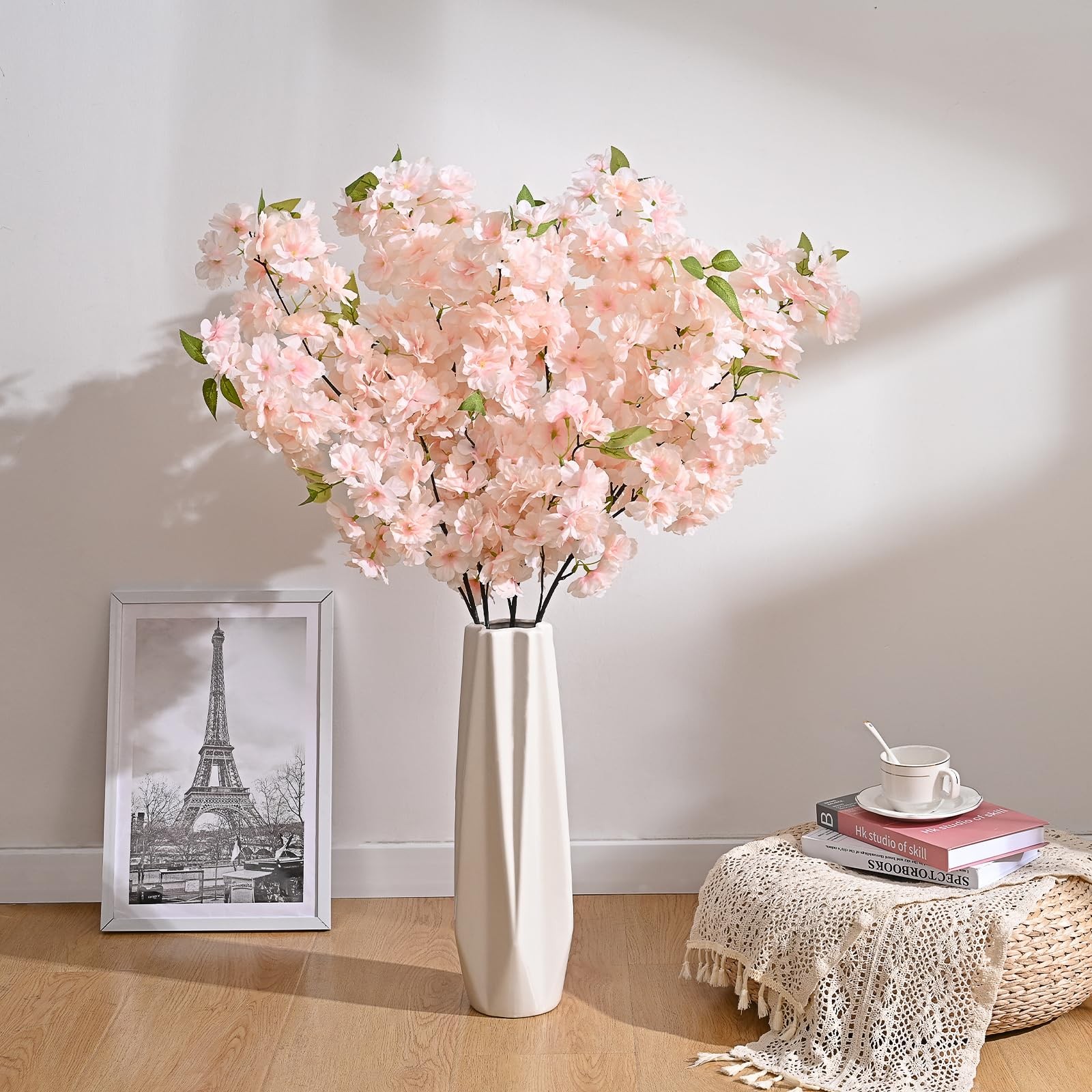 Artificial Cherry Blossom Stems Silk Faux Flowers 40 Inch 3 Pcs Wedding Home Dec