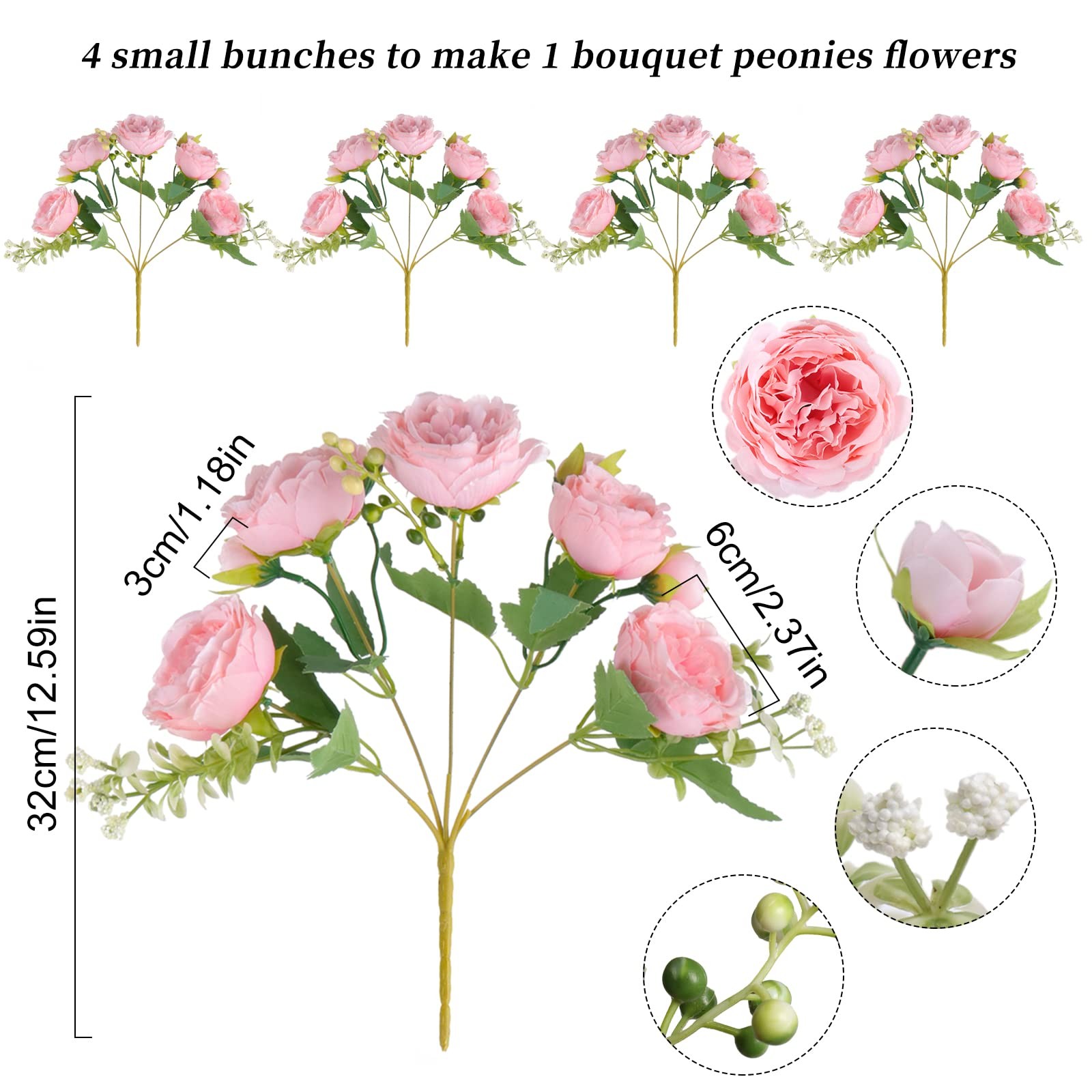 Artificial Peonies Silk Flowers, 4 Bundles Faux Peony Bouquet Florals Arrange…