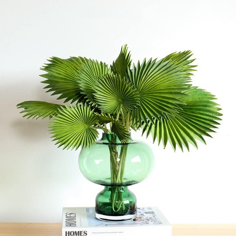 4 Bundles Artificial Palm Leaves Plants Single Stem Fan Leaf Plant Tropical P…