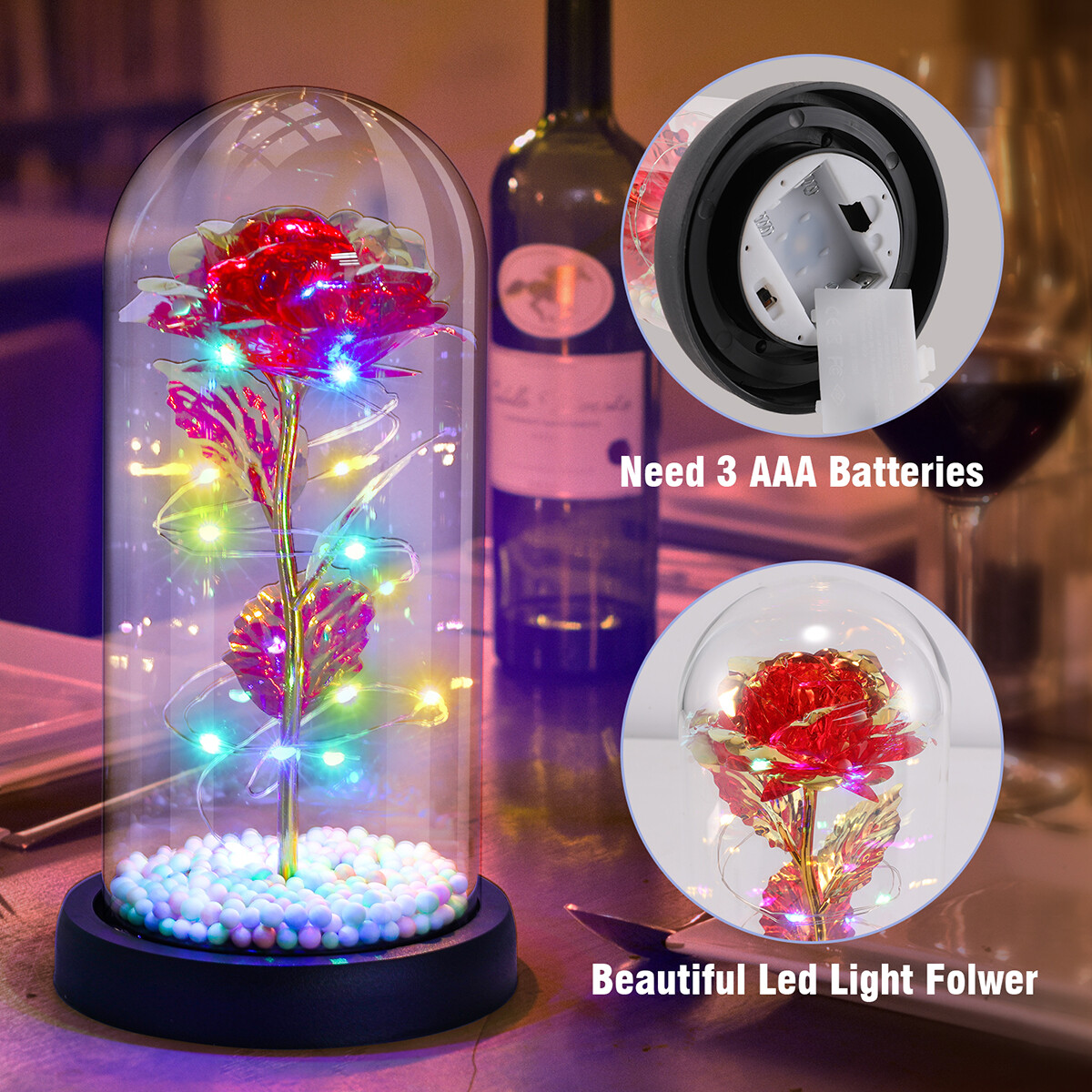 Valentines Day Gifts for Her – Crystal Galaxy Enchanted LED in Glass Rose Gifts