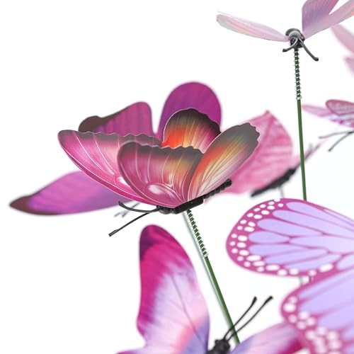 12pcs Purple Butterfly Plant Stakes 9.7in Tall- Colorful Metal Sticks for