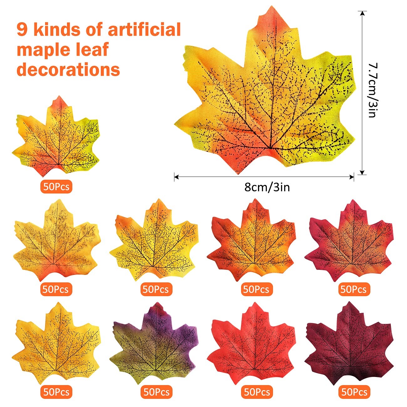 450 Pcs 9 Colors Artificial Fall Leaves Decoration Fake Maple Halloween Party